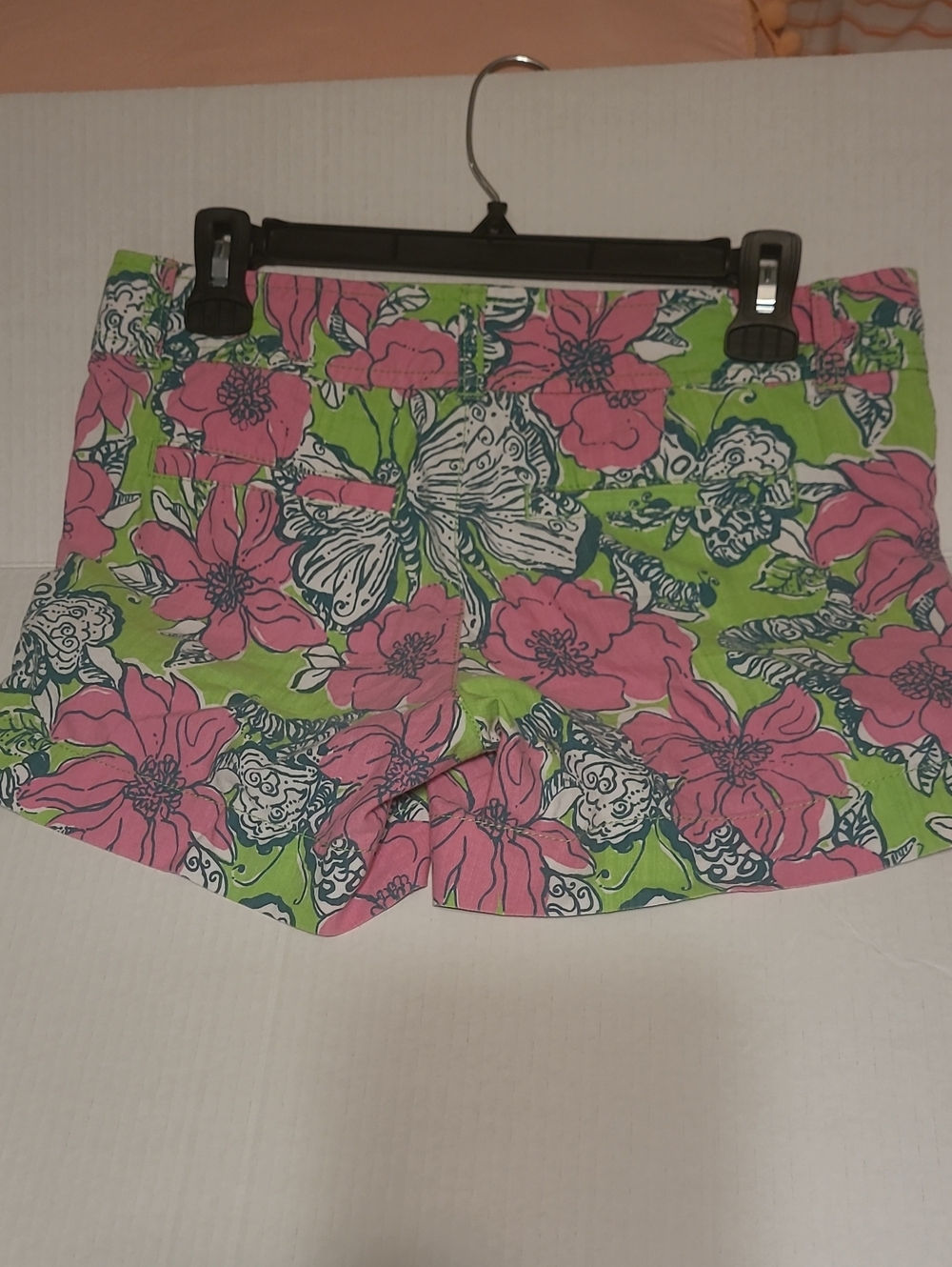 Lilly Pulitzer Pink and Green Floral Butterfly Catipillar Cotton Shorts